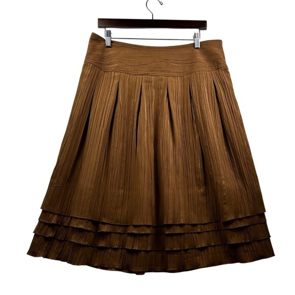 Vtg Felicia & Co. Bronze Pleated A-Line Midi Skirt Tiered Hem Y2K Formal Sz 12 - Picture 2 of 8